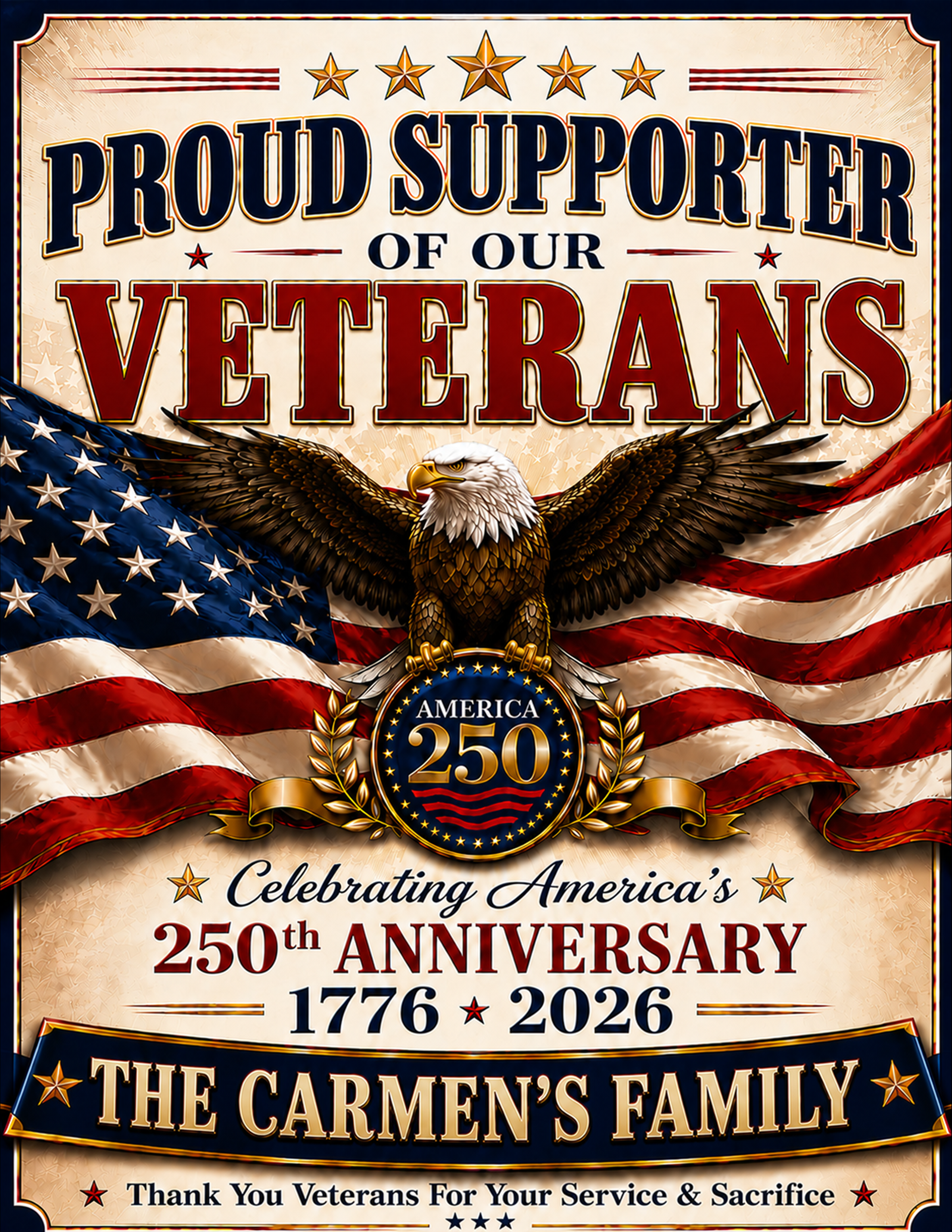 Veterans Support Sign personalized for Carmen's Seafood Restaurant