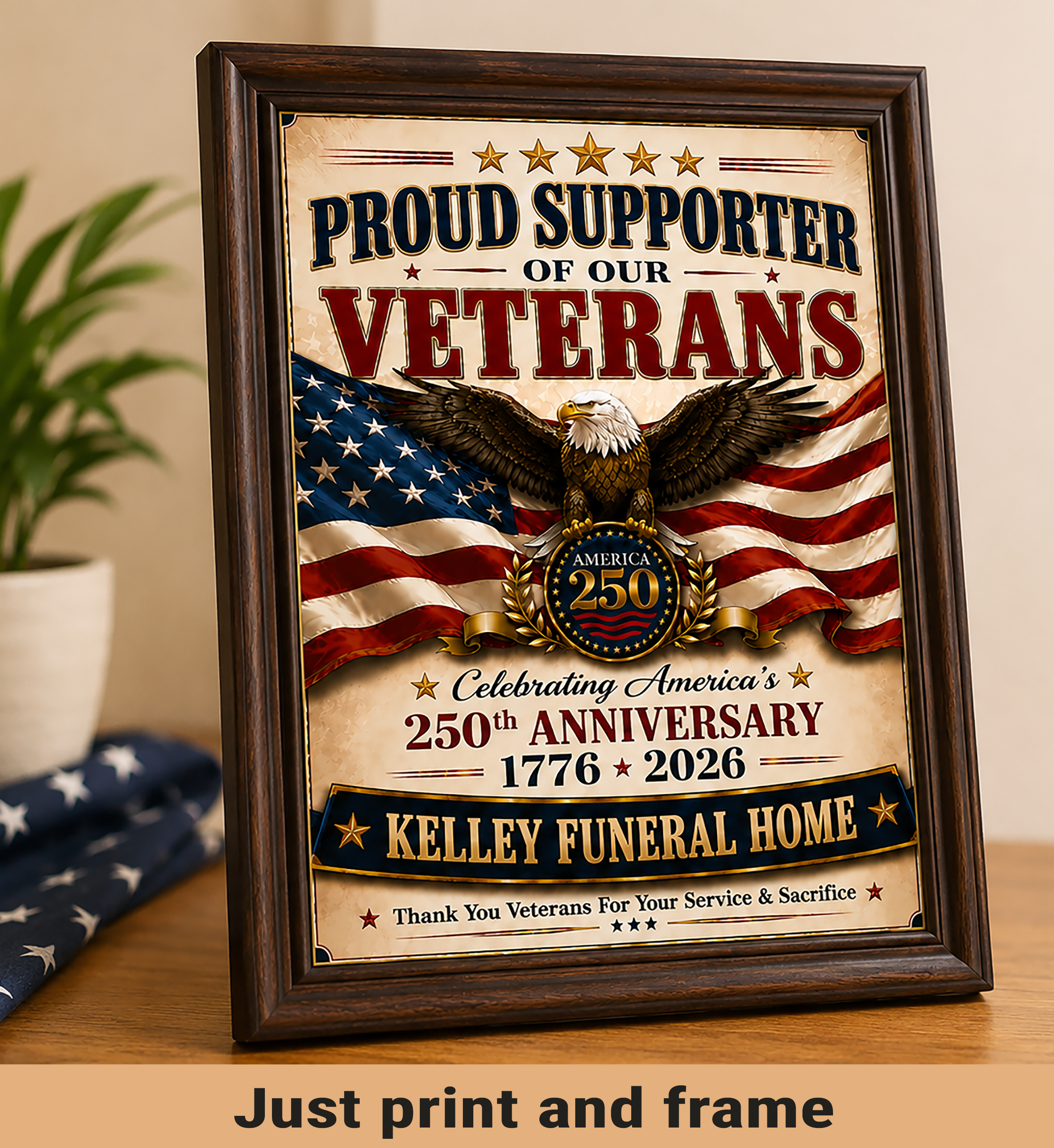 Framed personalized Veterans Support Sign ready to print and frame
