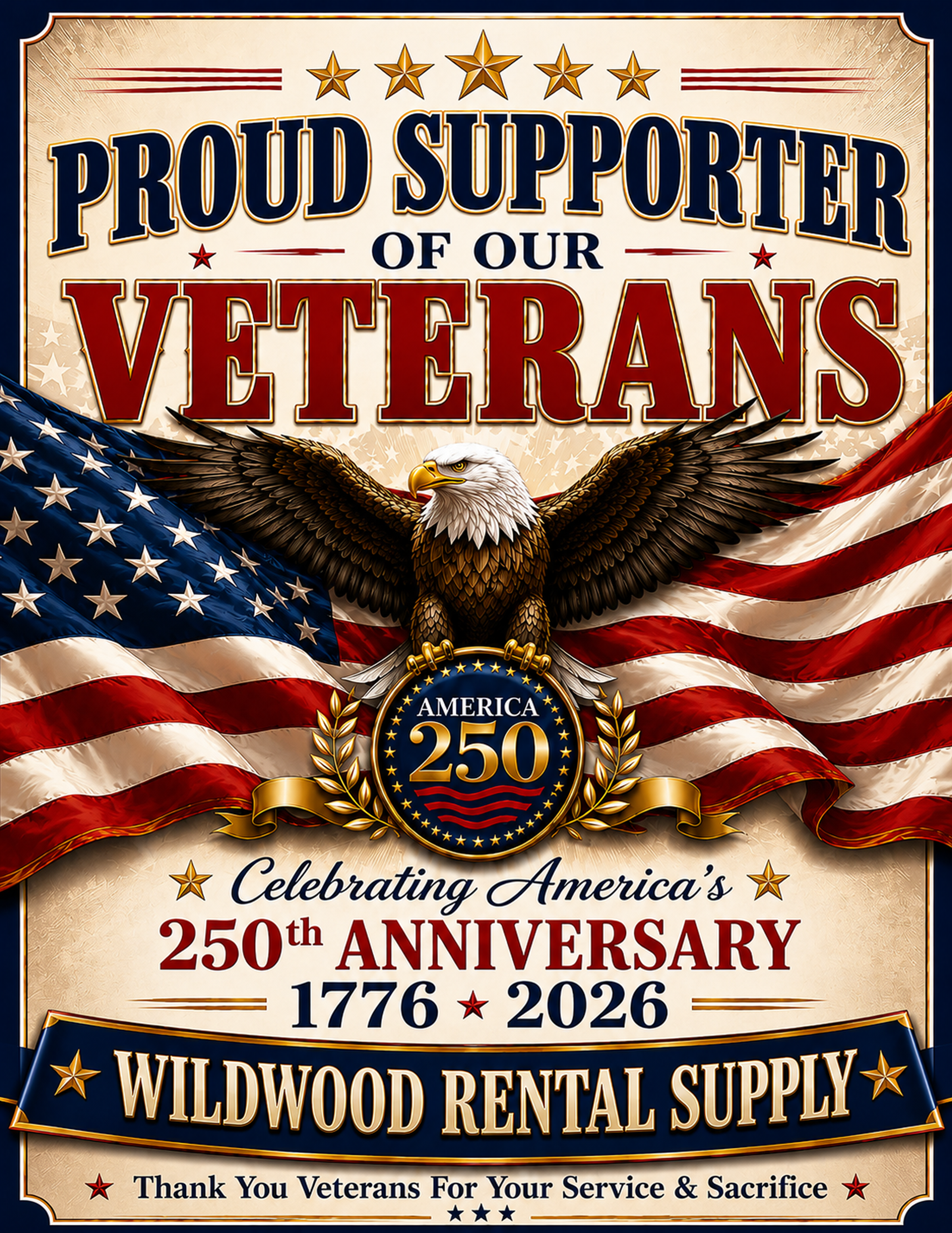 Veterans Support Sign personalized for Wildwood Rental Supply